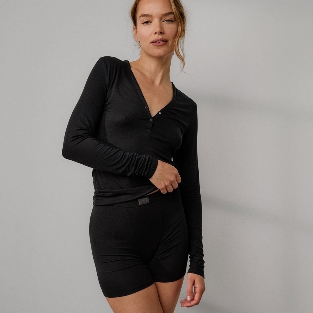 Lunya Soft Modal Rib V-Neck Henley Size XL